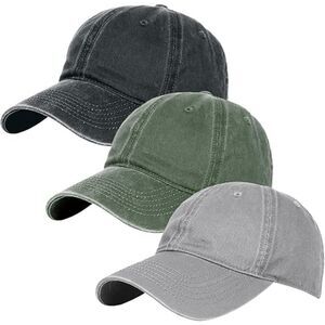 Unisex Black Washed 100% Cotton Set Of 3 Adjustable Buckle Classic Baseball Hat